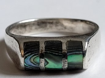 Vintage Southwestern Sterling Silver Abalone Inlay Barrel Band Ring