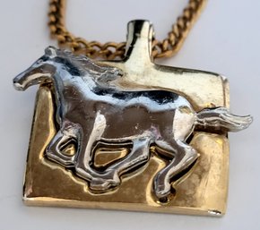 Pretty Equestrian Mixed Metal & Gold Tone Running Horse Pendant Necklace