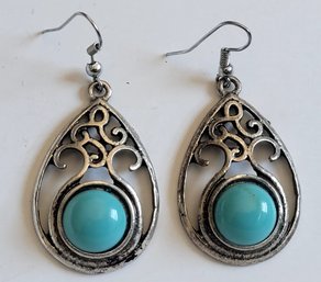Southwestern Design Teardrop Dangle Earrings With Faux Turquoise