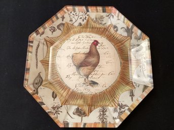 John Derian Signed Decoupaged Hen Chicken Octagonal Plate