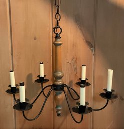 Vintage Wood & Metal 6 Arm Chandelier