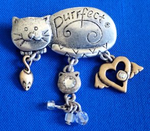 Adorable Chico's Life Is Purrfect Kitty Cat With Dangling Charms Brooch