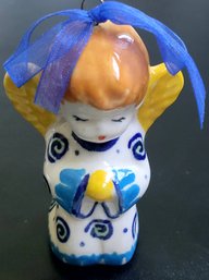 The Sweetest Polish Pottery Angel Ornament With Ribbon
