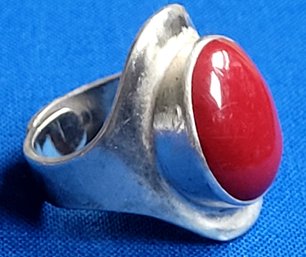 Nice Sterling Silver & Red Coral Stone Wrap Around Statement Ring