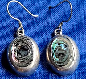 Vintage Mexican Sterling Pierced Drop Earrings With Abalone Inset