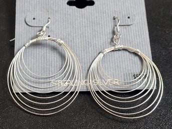 Sterling Silver Pierced Concentric Circles Wire Hoop Earrings