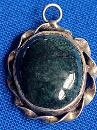 Pretty Moss Agate Oval Cabochon Pendant With Sterling Silver Twisted Ribbon Surround