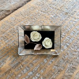 Vintage Clear Acrylic White Rose Brooch