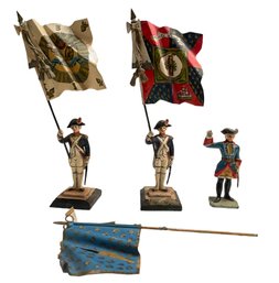 Trio Of Vintage Guy Renaud French Military Flag Carriers Figures Plus Another
