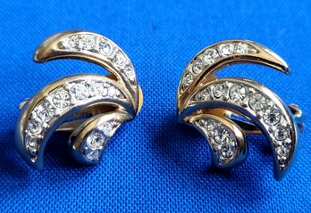 Designer BJL Fancy Gold Tone And Rhinestone Clip On  Vintage Earrings