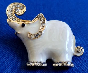Lucky Trunk Up Elephant With Enamel And Rhinestones Brooch