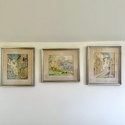 A Vintage Trio Of Watercolor Prints - Eugene Fabre - European Scenes