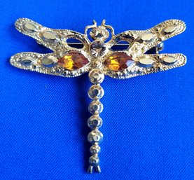 Pretty Gold Tone Dragonfly Bejeweled Brooch
