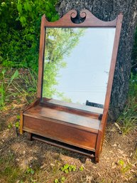 Antique Wood Vanity Mirror With Storage And Towel Holder
