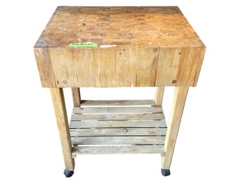 Rolling Butcher Block Cart With Lower Storage Shelf. Needs A Refresh, But In Working Condition. See Photos