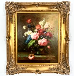 Decorative Canvas Print Floral Still Life In Gold Frame