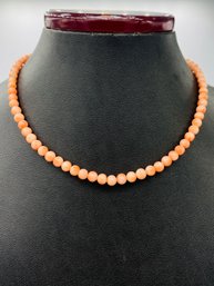 Gorgeous Pink Coral Single Strand Necklace W/ 14k Gold Clasp