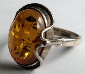 Gorgeous Honey Colored Baltic Amber Cabochon Sterling Silver Ring