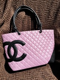 Authentic Chanel Pink Leather 'Ligne Cambon' Small Tote/handbag