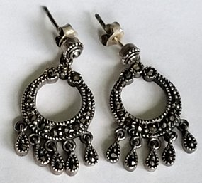 Pretty Sterling Silver & Marcasite Pierced Earrings