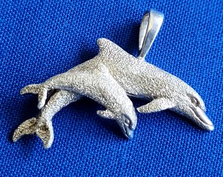 Fabulous Sterling Silver Kabana Mom & Baby Swimming Dolphins Pendant