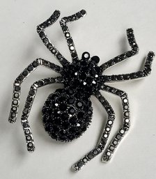 Large Sparkling Black Rhinestone Spider Brooch