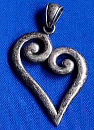 Vintage Sterling Silver Open Swirl Heart Pendant