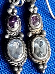 Romantic Sterling Silver Amethyst & Blue Topaz Drop Earrings