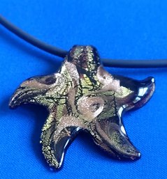 Designer Bronze, Copper & Gold Dichroic Glass Sea Star Pendant Necklace With Sterling Clasp