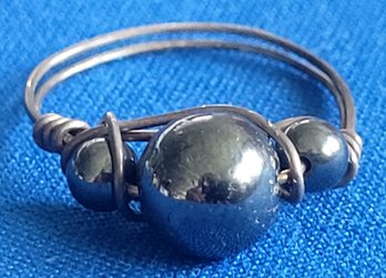 Fabulous Atomic Looking Hematite Bead And Sterling Silver Ring