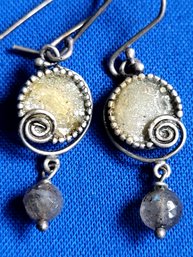 Lovely Sterling Silver Quartz & Labradorite Bead Dangle Earrings