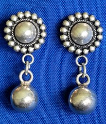 Pretty Sterling Silver Southwestern Concho & Dangling Bead Earrings