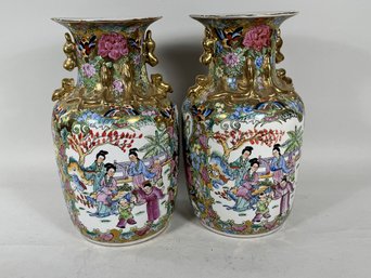 PAIR OF LARGE FAMILLE ROSE VASES