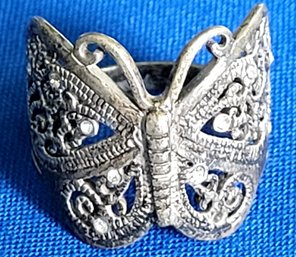 Fabulous Sterling Silver Vintage Wrap Around Butterfly & Marcasite Ring