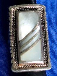 Amazing Mother Of Pearl & Sterling Silver Vintage Rectangular Ring