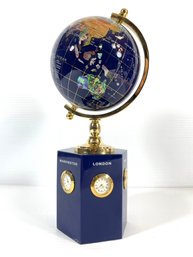 Multi Time World Clock Globe Blue Lapis Lazuli Gemstone
