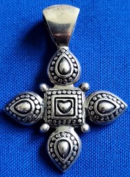 Fancy Ethiopian Style Heart Centered Sterling Silver Cross Pendant