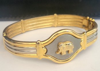 Gold Tone & Silver Mixed Metal Vintage Elephant Clamper Bangle Bracelet