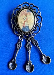 Patriotic Vintage Lady Liberty Brooch With Dangling Charms
