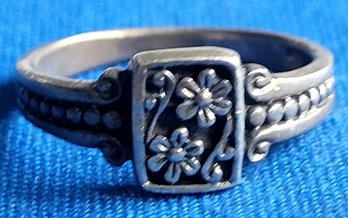 Pretty Dainty Flower Dots & Scroll Sterling Silver Band Ring