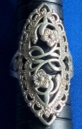 Sterling Silver Floral Filigree Vintage Shield Ring