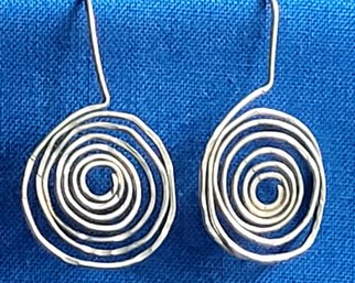 Sterling Silver Spiral Swirl Dangle Pierced Earrings