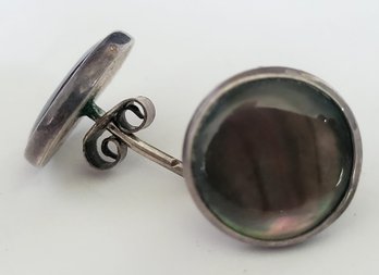 Vintage Sterling Silver Abalone Button Pierced Earrings