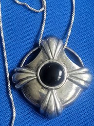 Sterling Silver Pendant With Onyx Center & Made In Italy Fine Box Chain