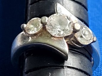 Sterling Silver Vintage Bypass Ring With CZ Highlights