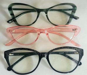Retro Style Eyeglass Frames - Cats Eye, Green Tortoise, Black