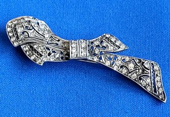 Beautiful Vintage Sterling Silver Fancy Reticulated Bow Brooch
