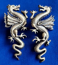Cool Silver Tone Dragon Post Pierced Earrings