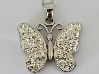 Sterling Silver Pave Crystal Butterfly Pendant Necklace