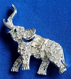 Sparkly Trunk Up Elephant Brooch With Pave Rhinestones And Crystals
